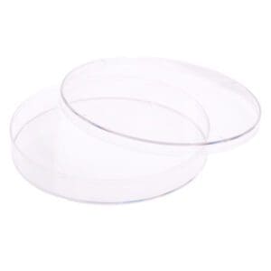 Two clear plastic petri dishes stacked together.