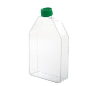 Rectangular lab bottle with green screw cap