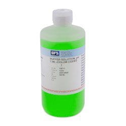 A bottle of bright green liquid with a white cap and label.